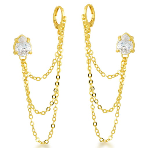 BRINCO DOURADO EAR LINE COM ZIRCÔNIA