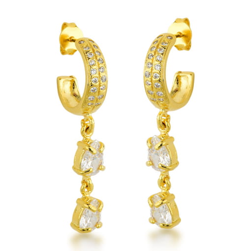 BRINCO DE ARGOLA DOURADO COM ZIRCÔNIAS E GOTAS PENDENTES