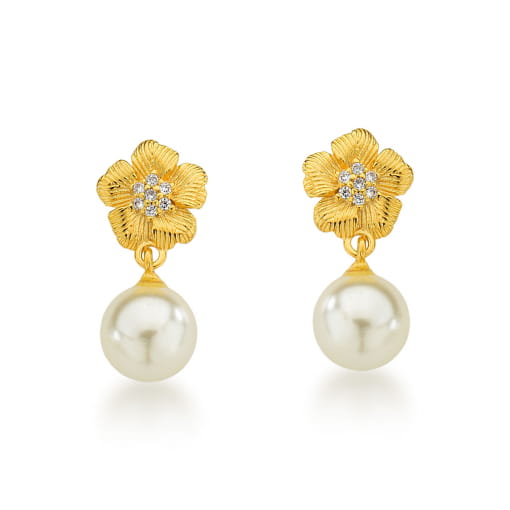 BRINCO DOURADO DE PÉROLA COM MICRO ZIRCÔNIAS
