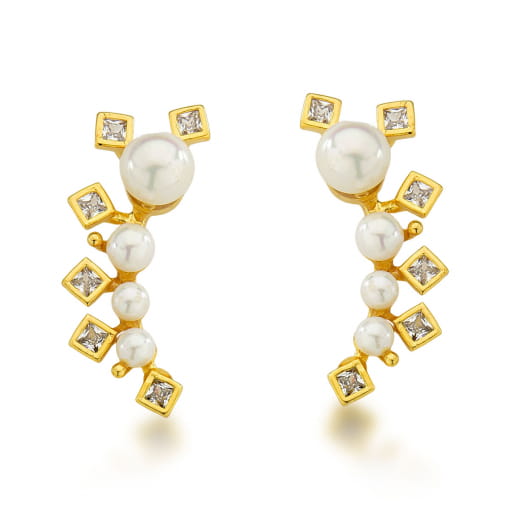 BRINCO DOURADO COM PÉROLAS E ZIRCÔNIAS