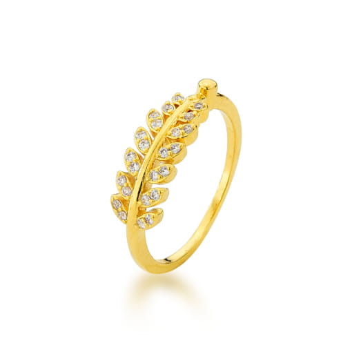 ANEL DOURADO DE FOLHAS COM ZIRCÔNIAS