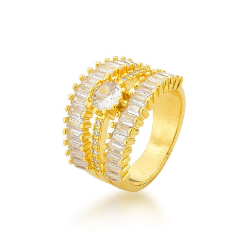 ANEL DOURADO COM ZIRCÔNIAS EM FORMATO DE BAGUETES