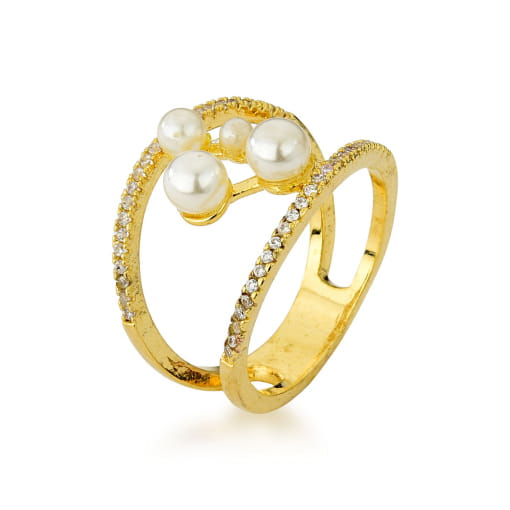 ANEL DOURADO DE PÉROLAS COM ZIRCÔNIAS
