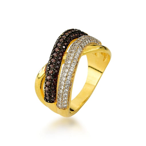 ANEL DOURADO CRAVEJADO COM MICRO ZIRCÔNIAS