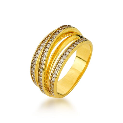 ANEL DOURADO COM MICRO ZIRCÔNIAS E RÓDIO BRANCO