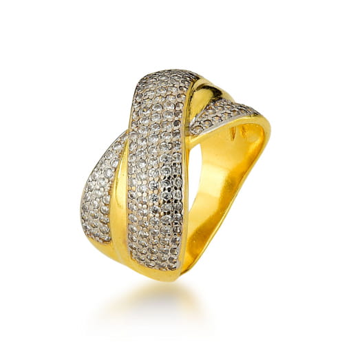 MAXI ANEL DOURADO COM MICRO ZIRCÔNIAS E RÓDIO BRANCO