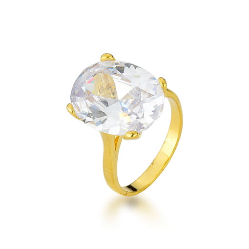 ANEL DOURADO COM MAXI PEDRA OVAL DE ZIRCÔNIA