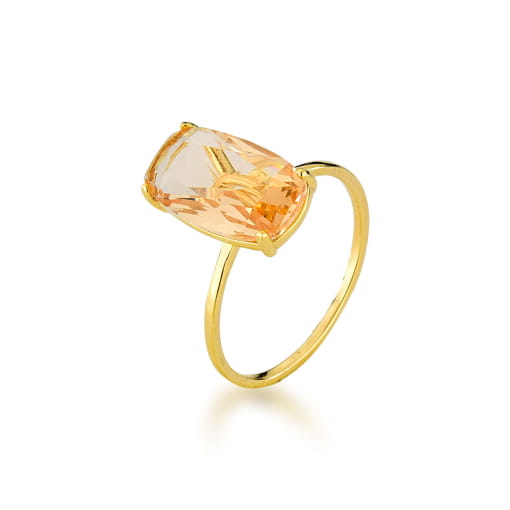 ANEL DOURADO COM PEDRA OVAL DE VIDRO LAPIDADO