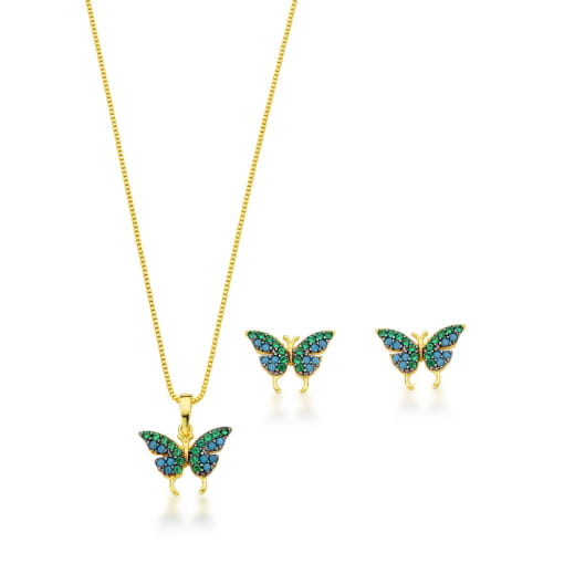 CONJUNTO DE BORBOLETA COM MICRO ZIRCÔNIAS LUXO