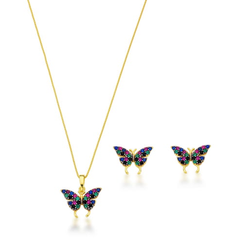 CONJUNTO DE BORBOLETA COM MICRO ZIRCÔNIAS LUXO