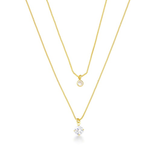 COLAR DUPLO DOURADO COM PONTOS DE LUZ DE ZIRCÔNIAS