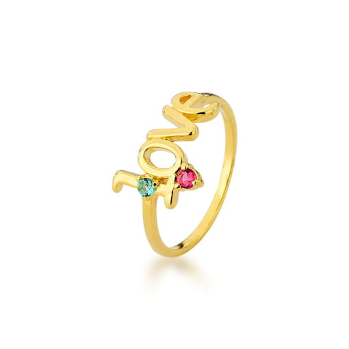 ANEL DOURADO LOVE COM ZIRCÔNIAS COLORIDAS
