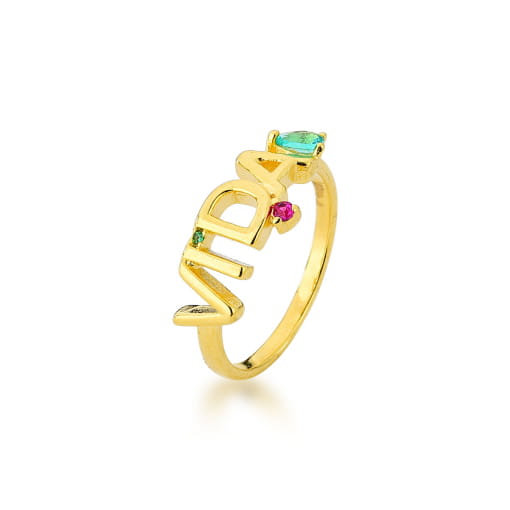 ANEL DOURADO VIDA COM ZIRCÔNIAS COLORIDAS