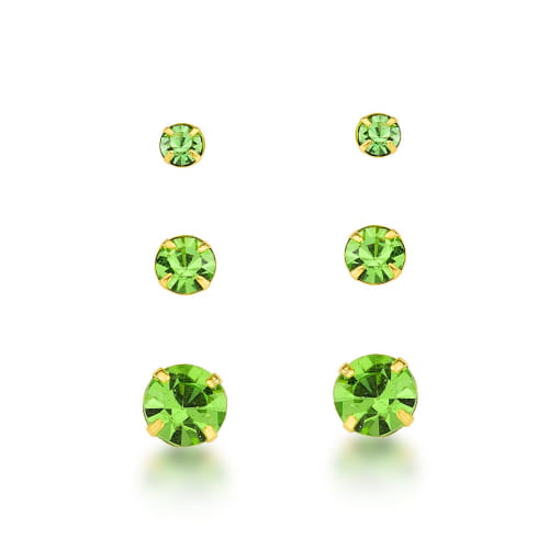 TRIO DE BRINCOS DE PONTO DE LUZ DE CRISTAL NA COR VERDE LIMÃO