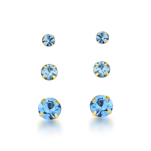 TRIO DE BRINCOS DE PONTO DE LUZ DE CRISTAL AZUL CLARO