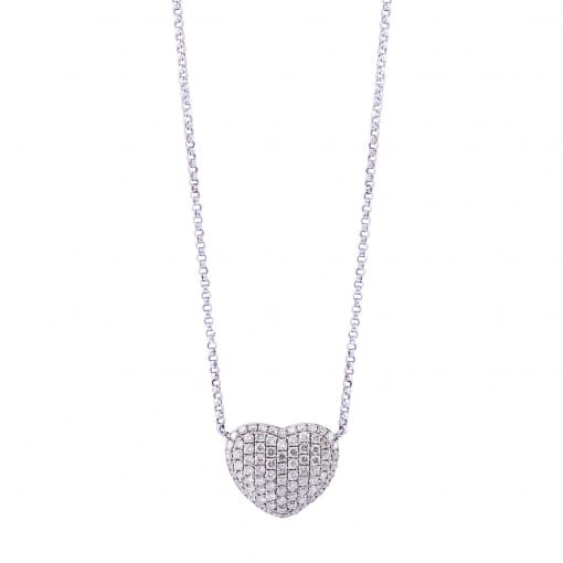 Gargantilha Coração em Ouro Branco com Diamantes