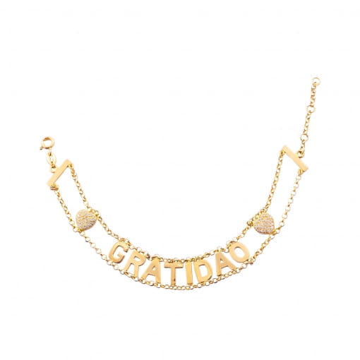Pulseira Gratidão em Ouro com Diamantes