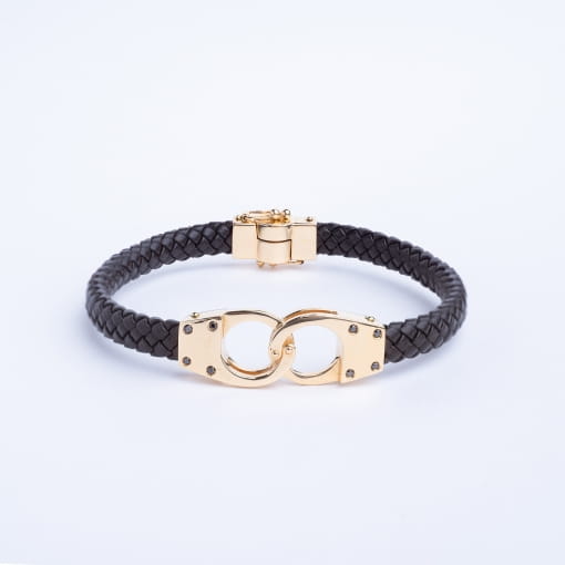 Pulseira em Ouro 18k e Couro Traçado