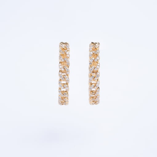 Argola em Ouro de elos Cravejado em diamantes,