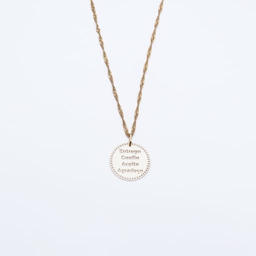 Pingente “Entrego, Confio, aceito e agradeço” Ouro 18k Amarelo