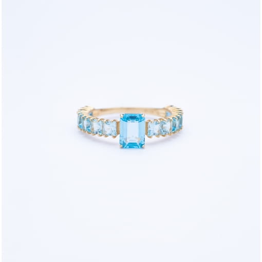 Anel Topázio Azul e Ouro 18K Amarelo