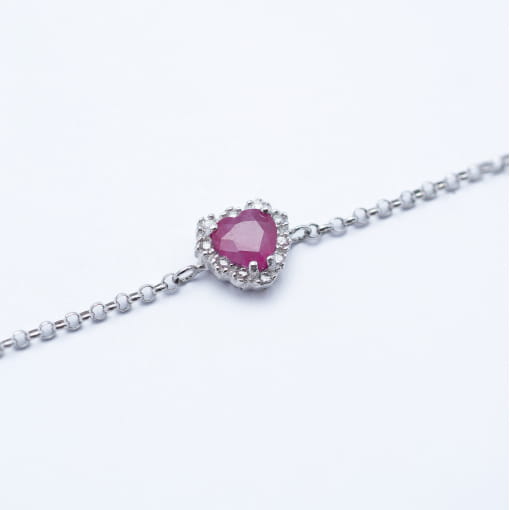 Pulseira Ouro Branco Coração com Brilhantes