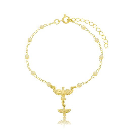 Pulseira Rosario Perola Espirito Banhada a Ouro 18k