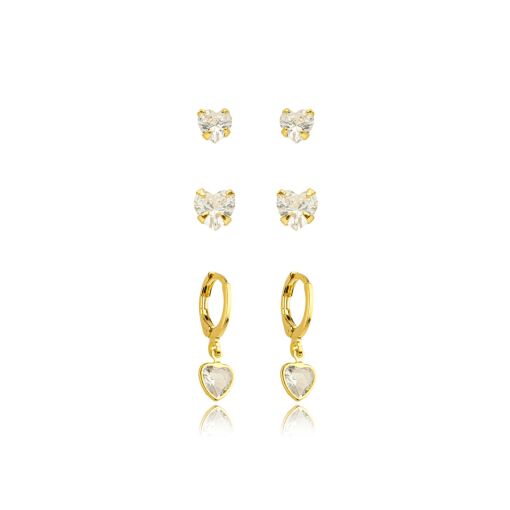 Brinco Tio Coração Zirconia Banhado a Ouro 18k