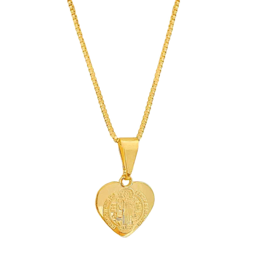 Gargantilha São Bento Coração Banhada a Ouro 18k.