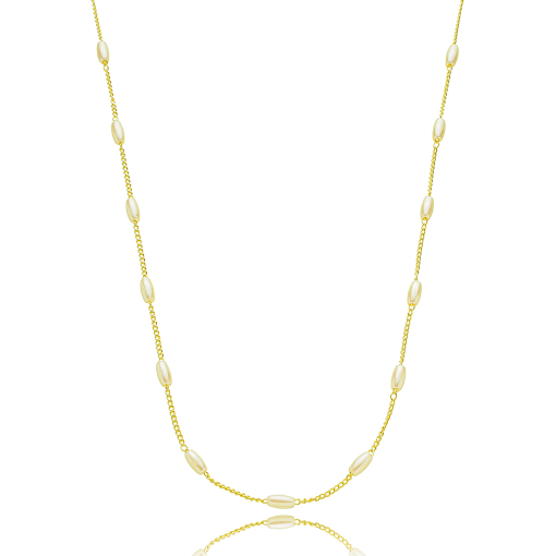Colar 60 Cm Perola Arroz Banhado a Ouro 18k