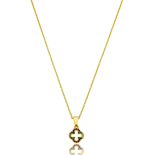 Gargabtilha Trevo Zirconia Colorida Banhada a Ouro 18k