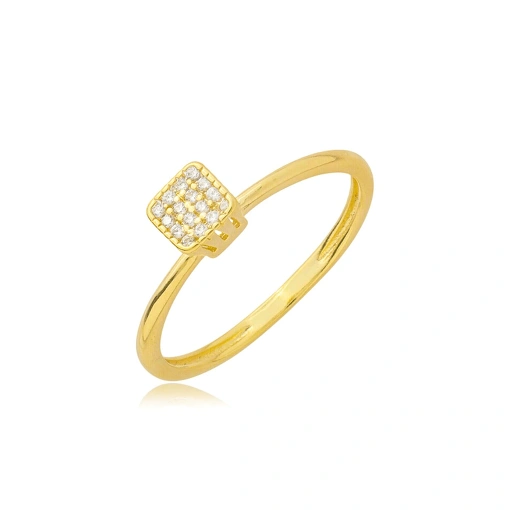 Anel Chuveirinho Quadrado Zircônia Banhado a Ouro 18k.