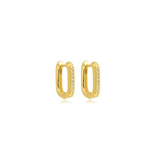 Brinco Articulado Quadrado Zirconia P Banhado a Ouro 18k