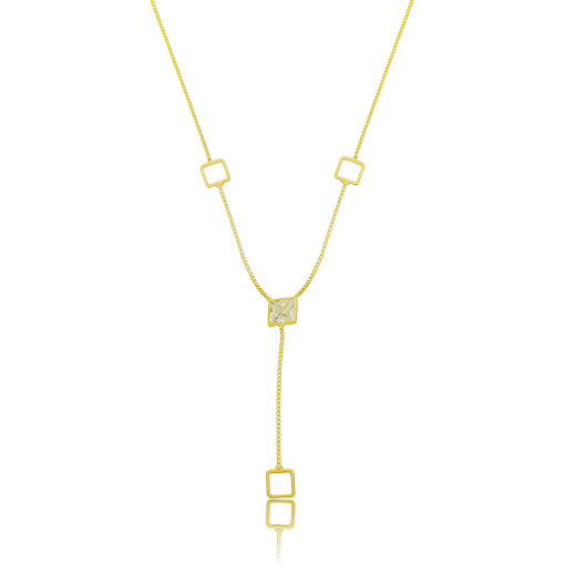 Colar Gravatilha Quadrada Zirconia Banhada a Ouro 18k