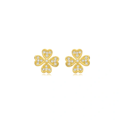 Brinco Flor Zirconia Banhado a Ouro 18k