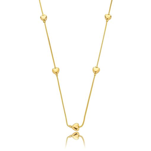 Colar 60 Cm Coração Liso Banhado a Ouro 18k