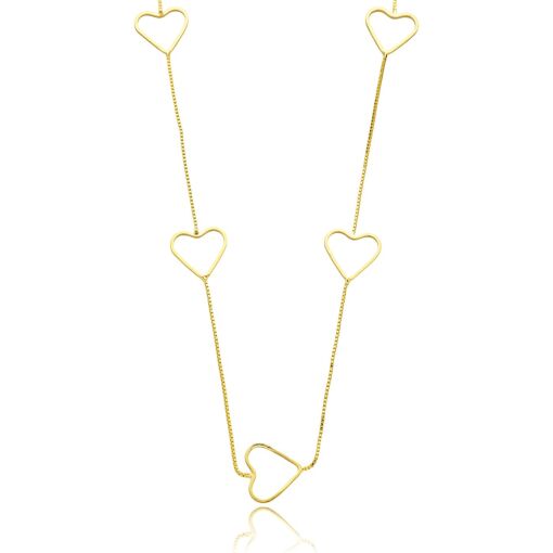 Colar 45 Cm Coração Liso Banhado a Ouro 18k