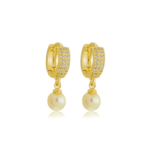 Brinco Articulado Perola Zirconia Banhado a Ouro 18k