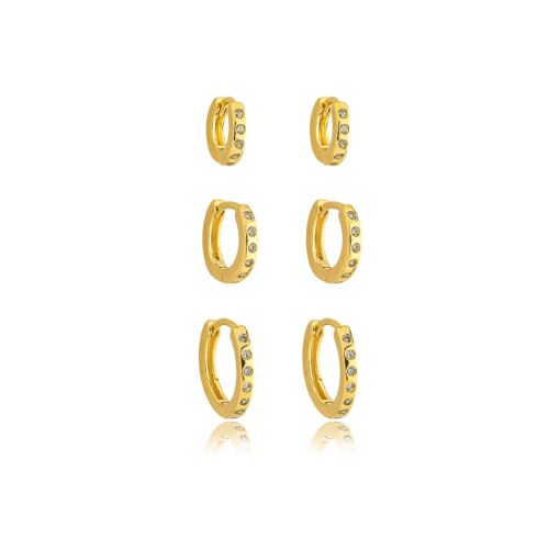 Brinco Trio Articulado Zirconia Banhado a Ouro 18k