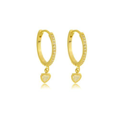 Brinco Articulado Coração Zirconia Banhado a Ouro 18k