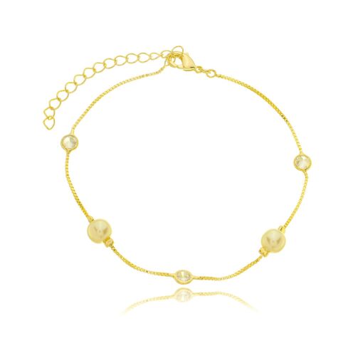 Pulseira Perola Zircvonia Banhada a Ouro 18k