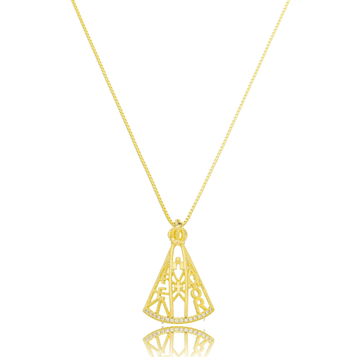 Gargantilha Nossa Senhora Zirconia Banhada a Ouro 18k