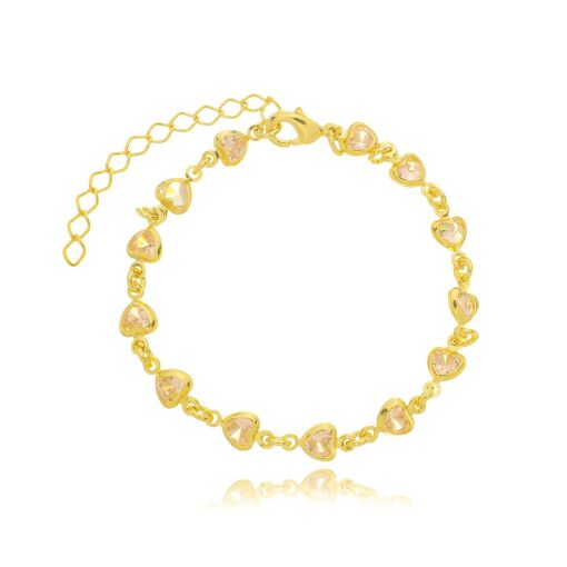 Pulseira Infantil Coração Rosa Banhada a Ouro 18k