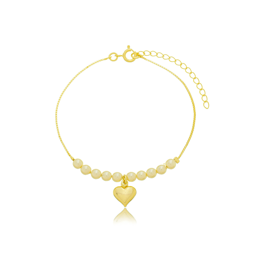 Pulseira Perola Coração Banhada a Ouro 18k