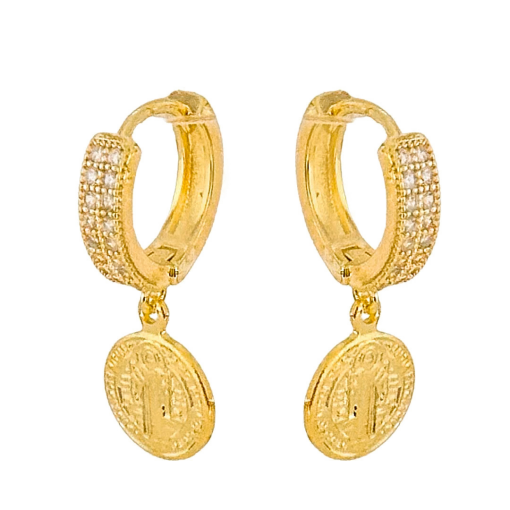 Brinco Dourado Artículado São Bento Zircônia Banhado a Ouro 18k.