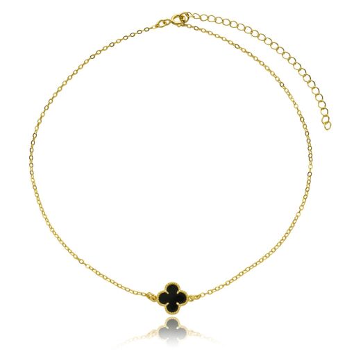 Colar Choker Trevo Resina Banhado a Ouro 18k
