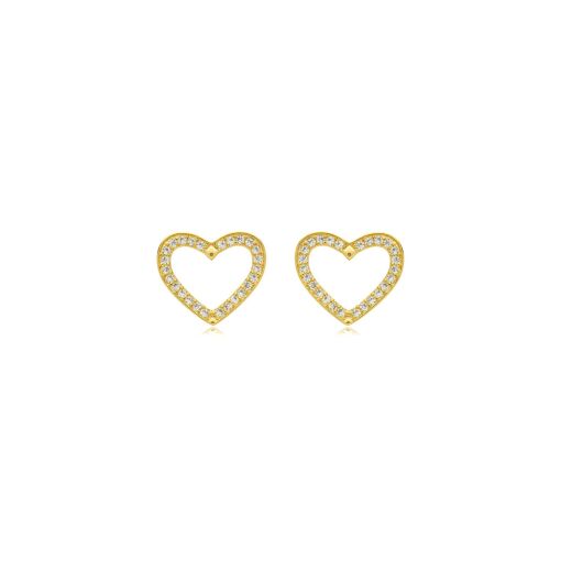 Brinco Coração Vazado Zirconia Banhado a Ouro 18k