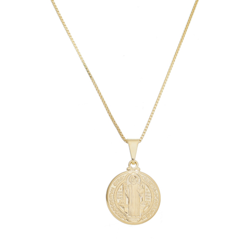 Gargantilha Medalha São Bento Banhado a Ouro 18k.