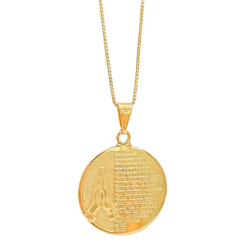 Gargantilha Medalha Pai Nosso Banhada a Ouro 18k.