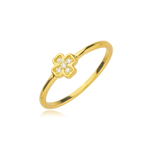 Anel Trevo Zirconia Banhado a Ouro 18k